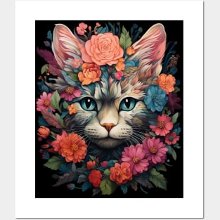 Flowery Cat Cute Gifts For Cats & Flower Lover Posters and Art